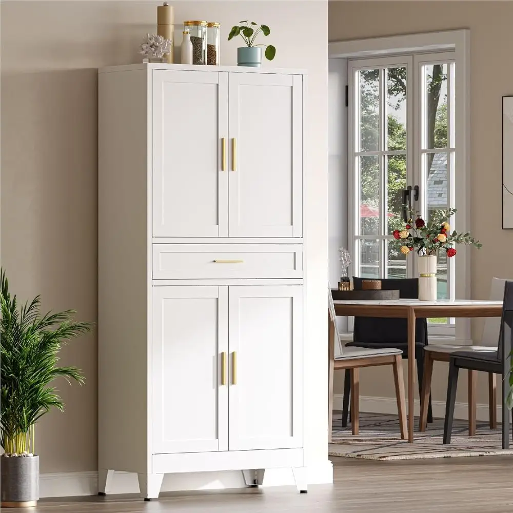 

71 Tall Steel Kitchen Pantry Cabinet with 4 Adjustable Shelves for Kitchen, Dining, Living Room, and Bathroom