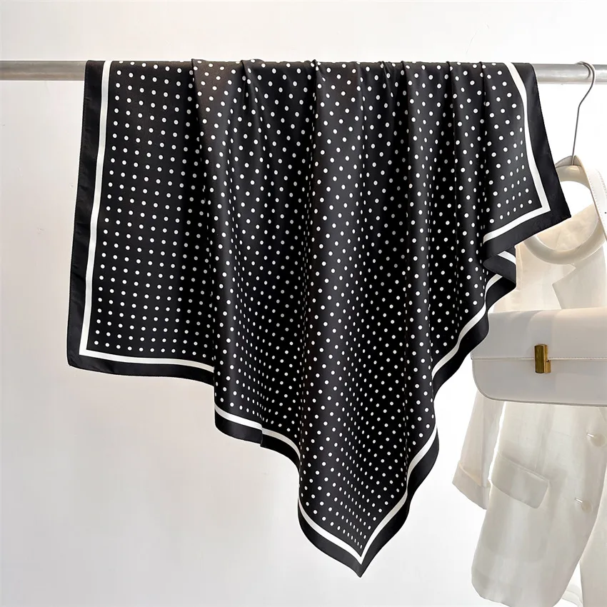 90*90cm Polka Dot Quadratischer Schal für Damen, weicher Satin, Seidenschals, Bandanas, luxuriöser Hijab, Halstuch, eleganter Schal, Wickeltuch – Detail 19