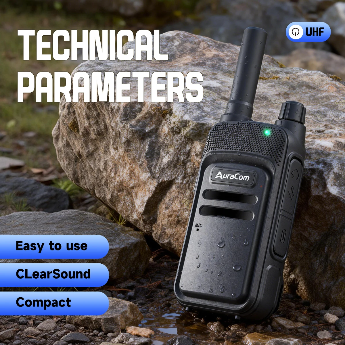 RNABAU X7 - Juego de Walkie Talkies UHF Profesionales de Largo Alcance (3-10 km) - 400-470 MHz, 16 Canales, Transceptor de Radio Bidireccional Portátil