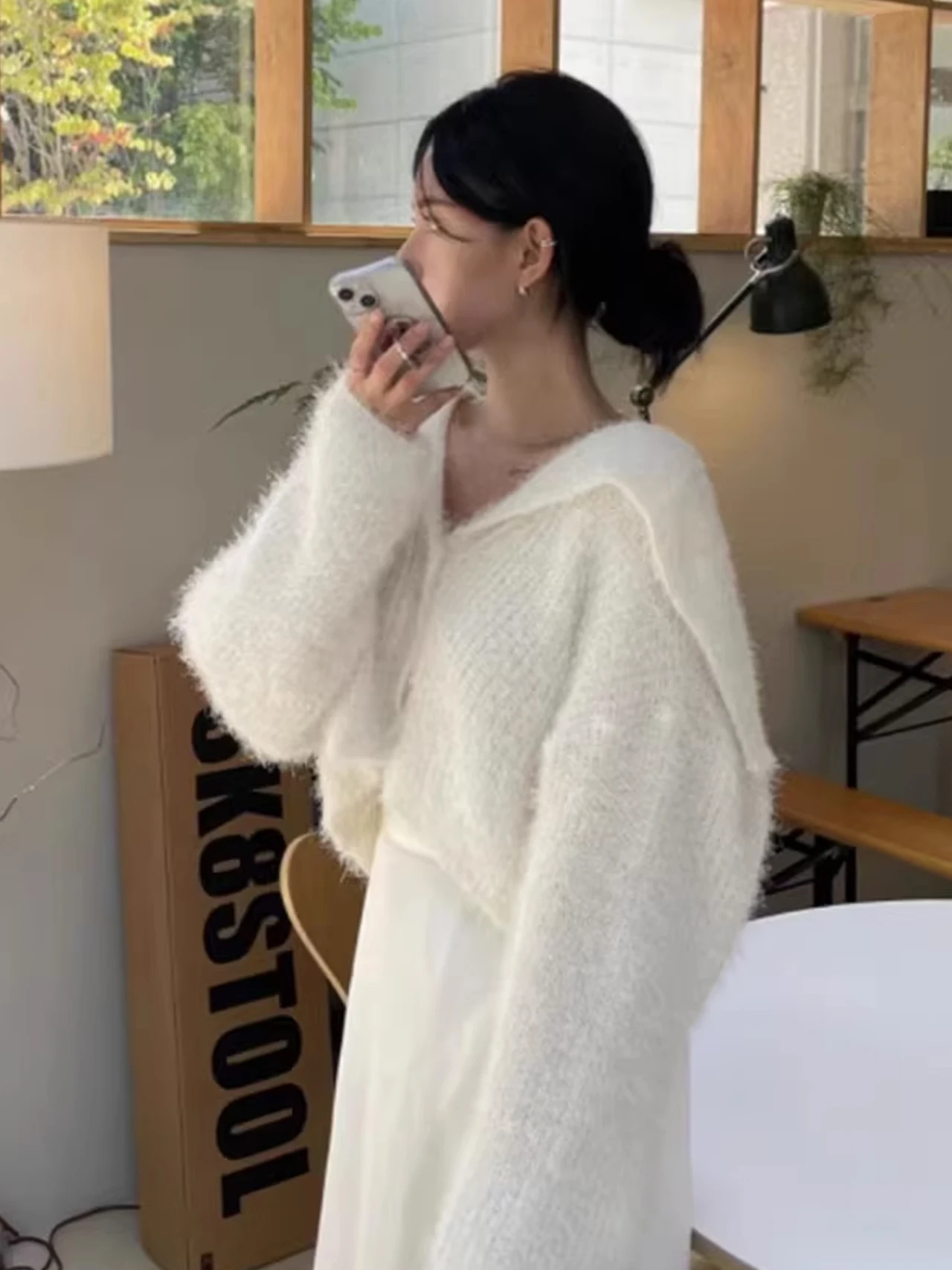 Miękki granatowy sweter z kołnierzykiem, płaszcz damski, jesienno-zimowy, nowy, zapinany na jeden guzik, delikatny, długi kardigan z dzianiny.