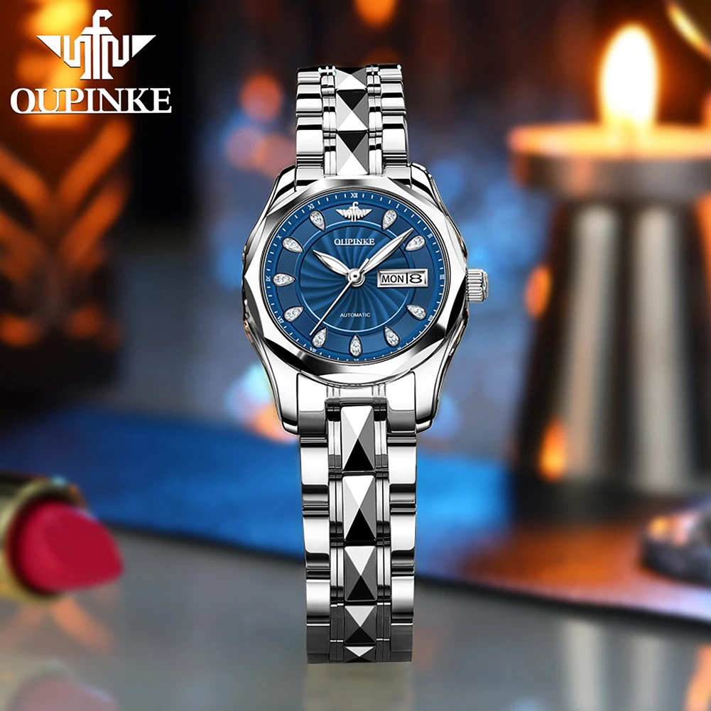 OUPINKE Genuine Gold Watch For Women Luxury Sapphire Crystal Diamond Automatic Mechanical Watch Waterproof  Ladies Wrist Watch