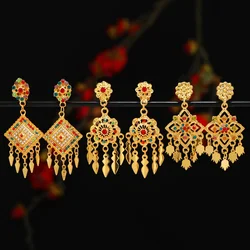 Thai Dai ethnic style earrings with exotic charm, retro palace tassel earrings, Xishuangbanna female ear clip earrings