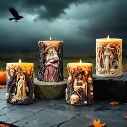 Halloween Witch Cylinderical Candle Silicone Mold DIY Sorceress Portrait Plaster Candle Making Resin Mould Halloween Decor Gifts