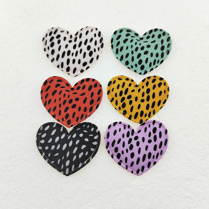 100Pcs 3.5*3CM Leopard Fabric Heart  Appliques For Clothes Hat Sewing Supplies DIY Headwear Hair Clip Bow Decor Patches