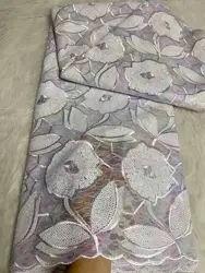 White French Lace African Swiss Double Organza Laces High Quality 5Yards Embroidery Shinning Nigeria Fabric For Women Party WFFS