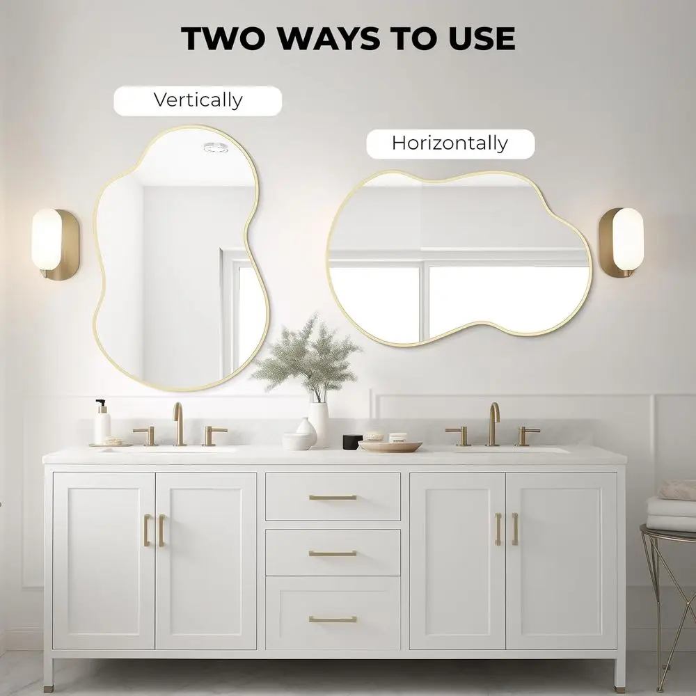 مرآة حائط غير متماثلة بإطار ذهبي معاصر، 36 × 24 لديكور المنزل