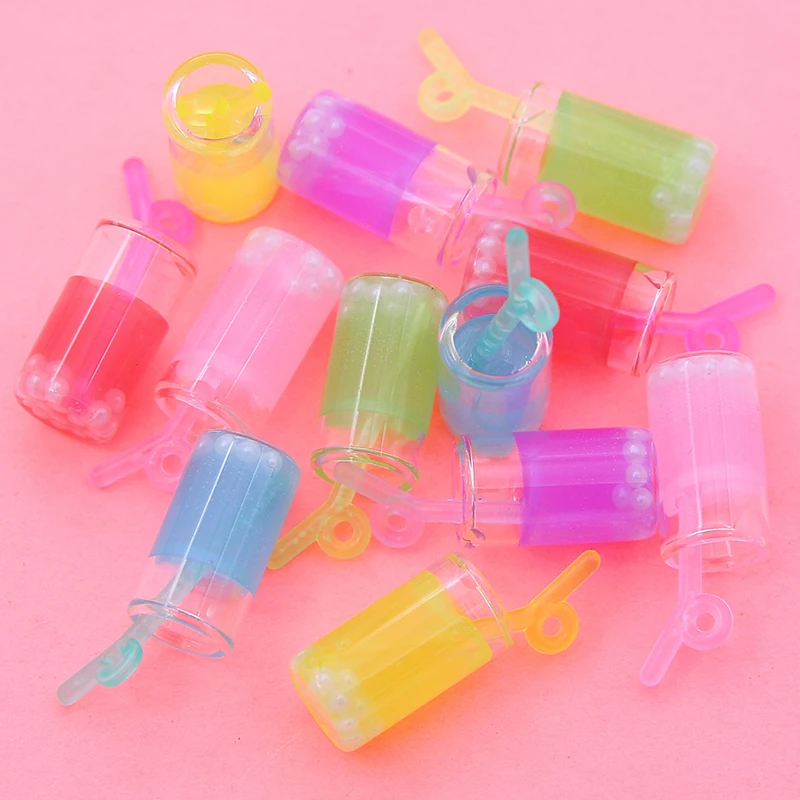 10pcs Clear Glass Bottle Pearl Milk Tea Pendant Mini Fruit Drink Cup Pendant Earrings Key Chain DIY Jewelry Handmade Accessories