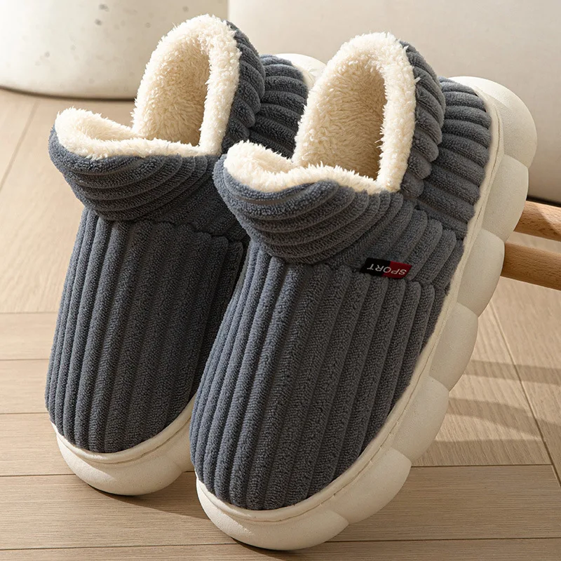 Unisex winter home warm slippers plush women indoor fur slides high top concise outside waterproof slippers shoes men boots