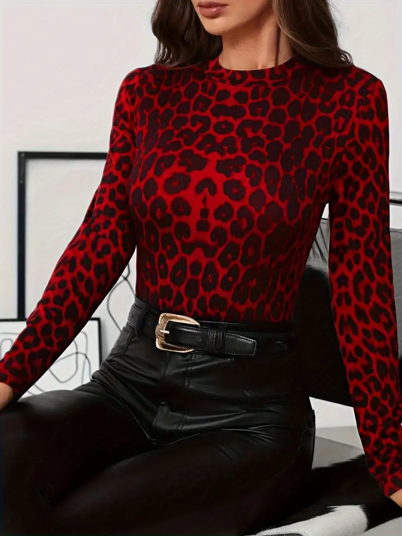 Women's Minimally Designed Stand up Collar Slim Fit Long Sleeved T-shirt Versatile Tight Fitting Top That Highlights Figur