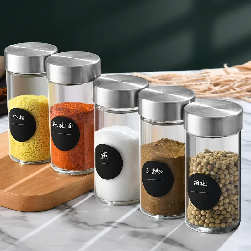 3pcs Glass Seasoning Jar With Stainless Steel Lid Salt Pepper Chicken Essence Storage Bottle Kitchen Camping Barbecue Spice Jar