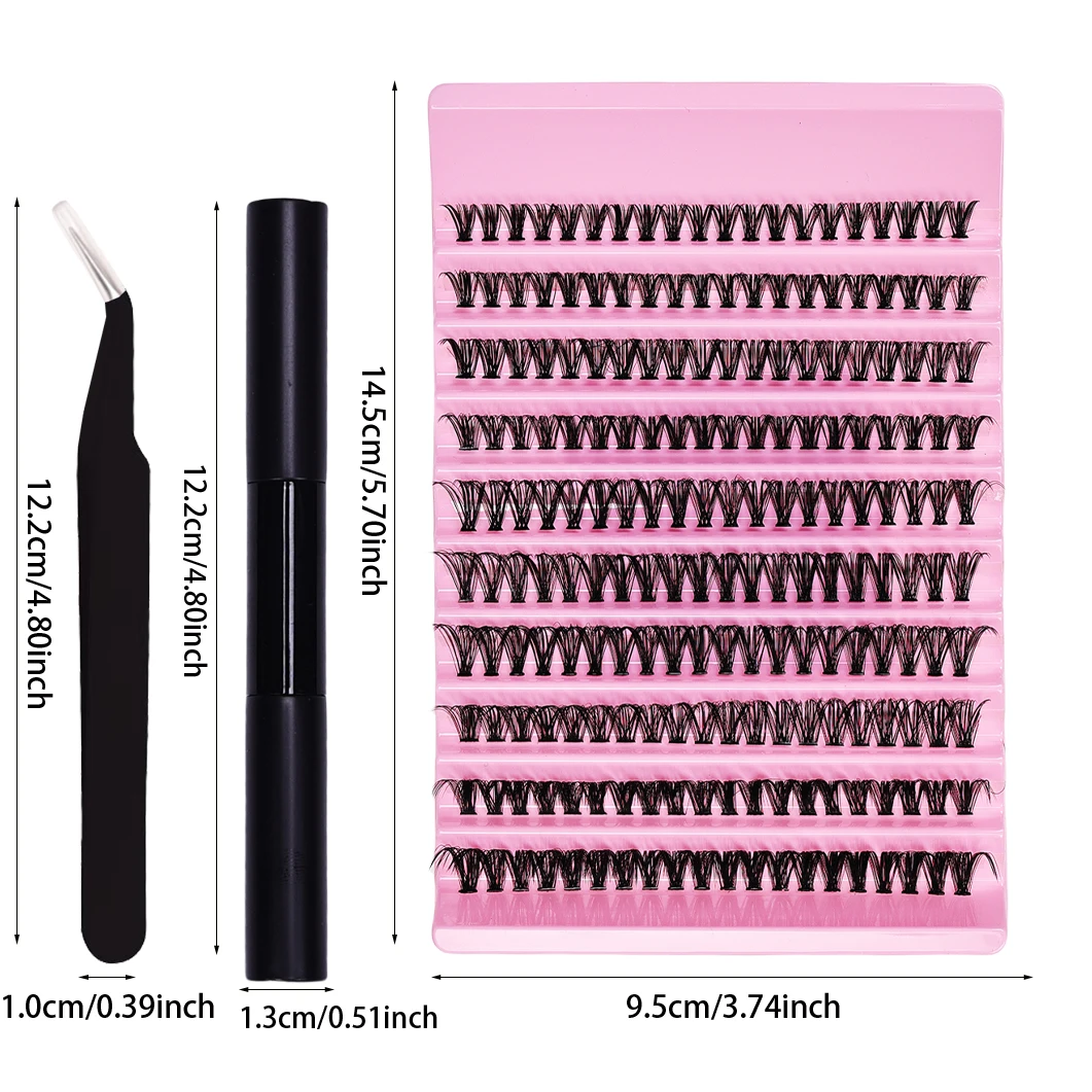 طقم وصلات الرموش، 200 قطعة من مجموعة الرموش الفردية D Curl، أطوال مختلطة مع ملاقط ولاصقة للاستخدام في المنزل