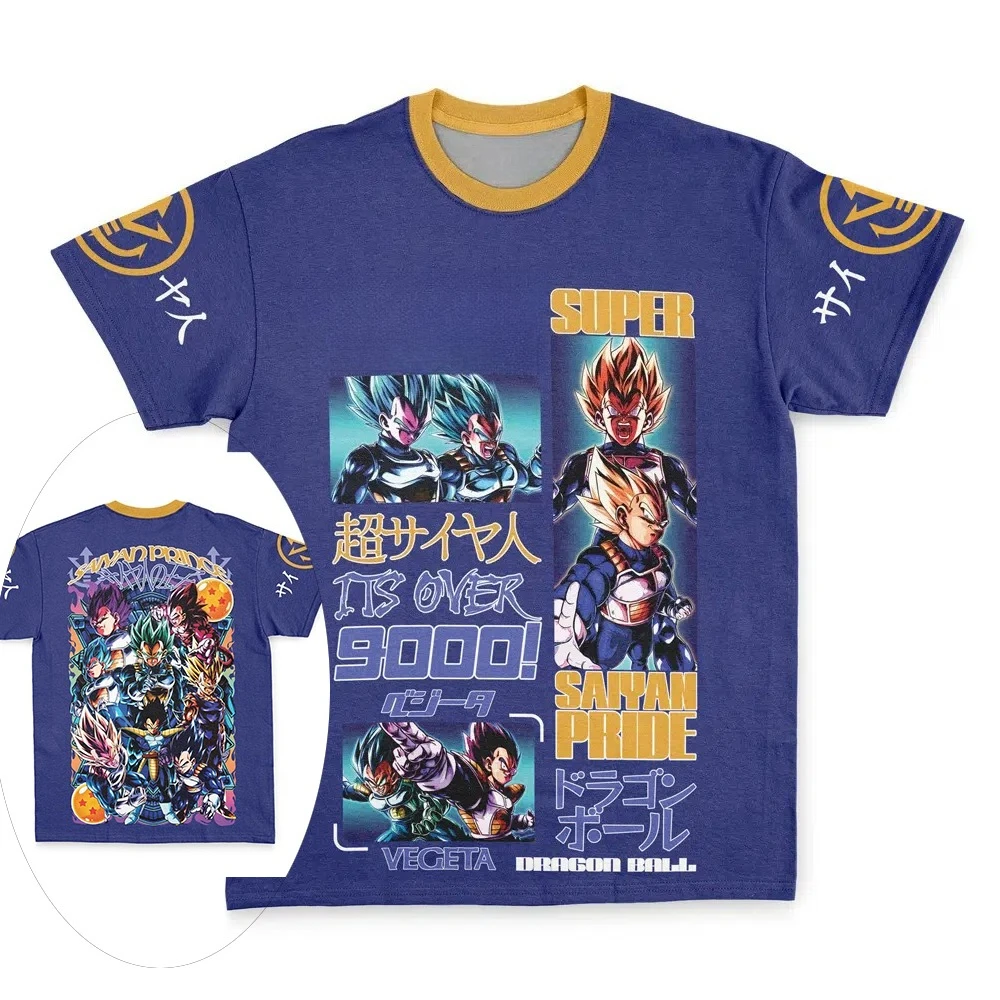 

2026 Summer Oversized Dragon Ball Tee, Vegeta "It's Over 9000!" 3D Print Polyester Retro Sports T-Shirt Unisex for Adults Kids