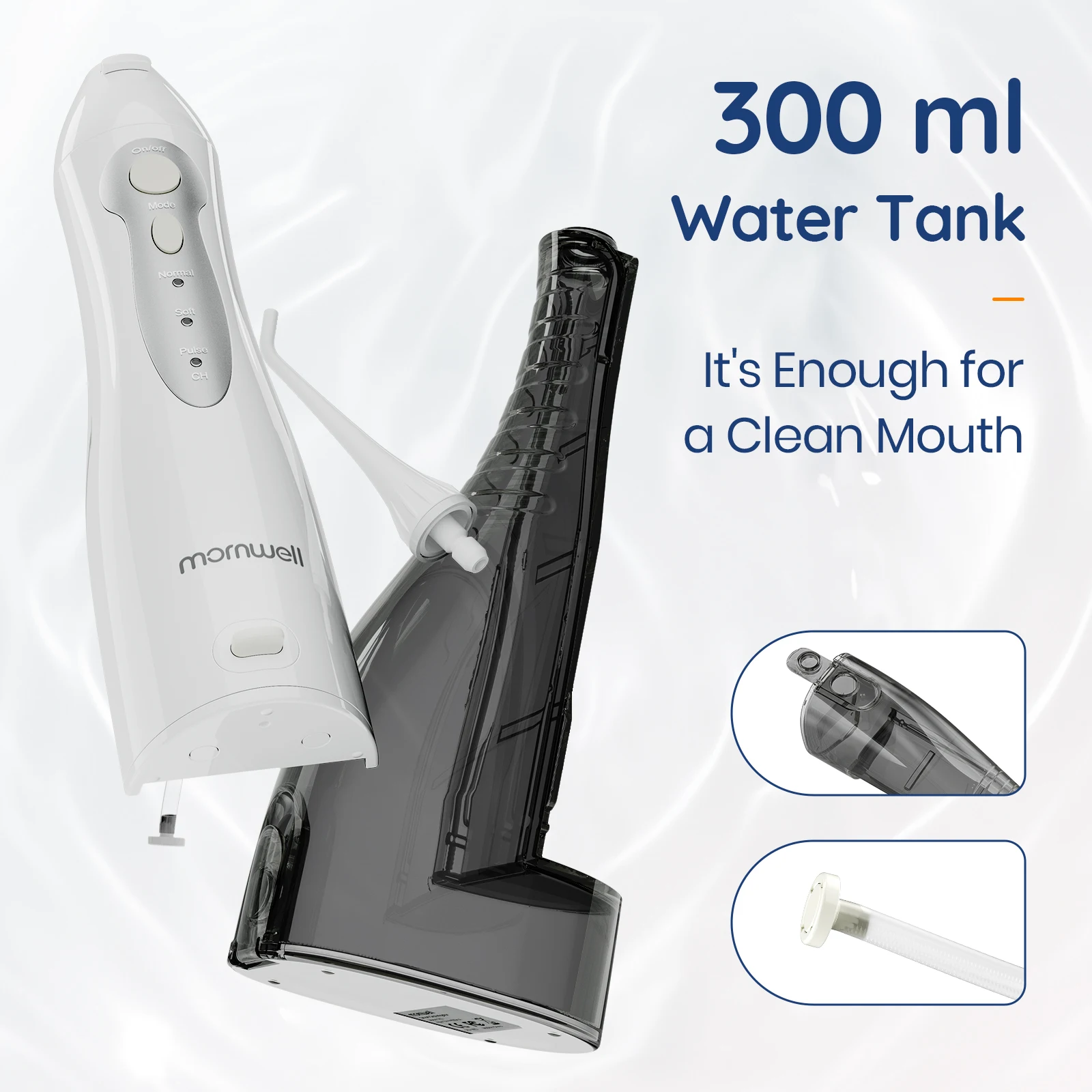 Mornwell D52 Monddouche USB Oplaadbare Water Flosser Draagbare Tandheelkundige Waterstraal 300ML Watertank Waterdichte Tanden Cleaner