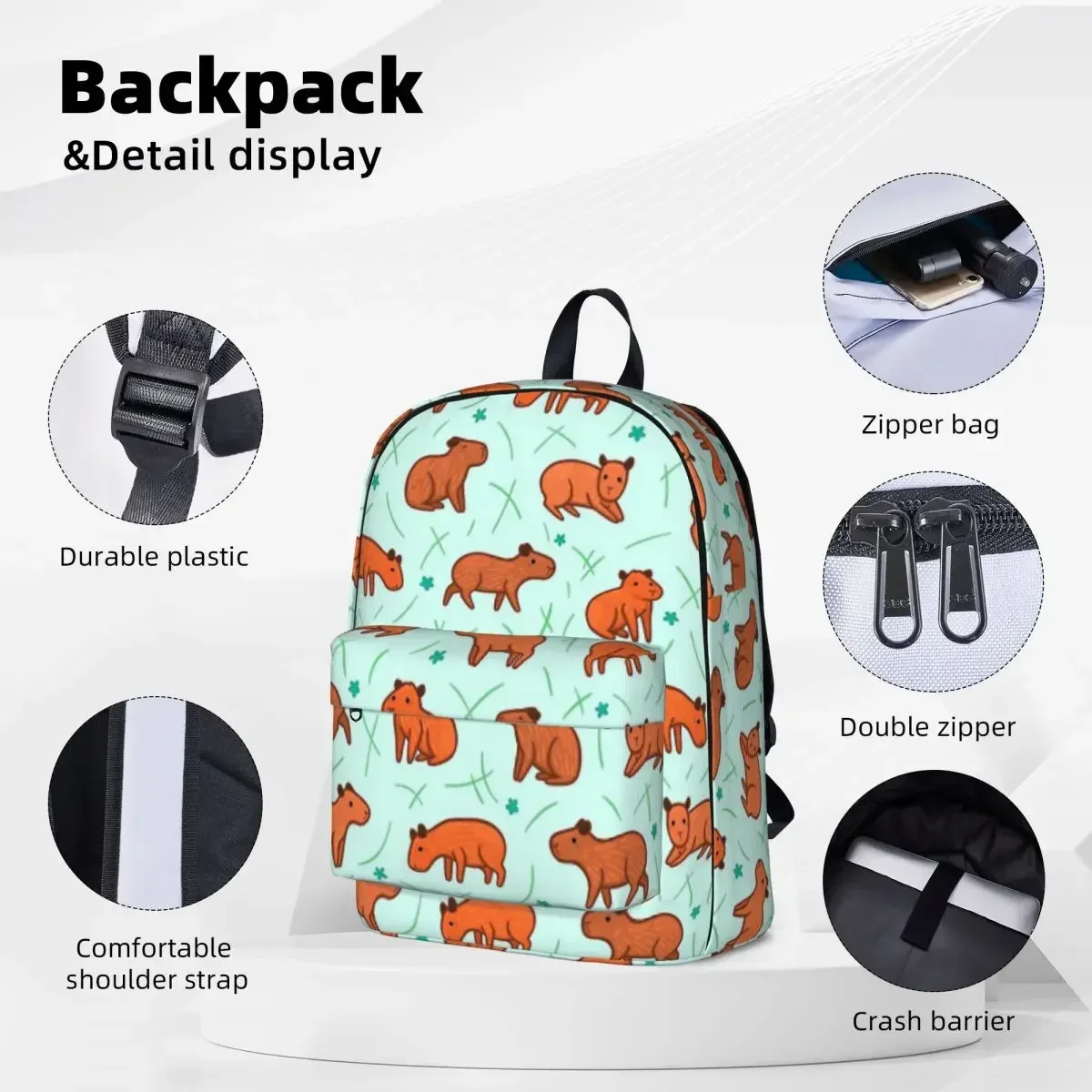 Capybara Pattern Backpacks Large Capacity Student Book bag Shoulder Bag Laptop Rucksack Casual Rucksack Children School Bag