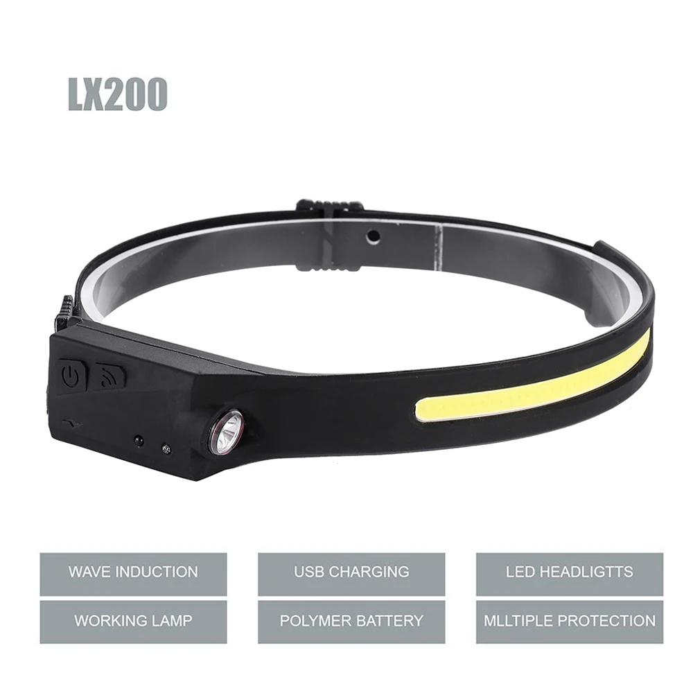 COB LED Headlamp Induction Headlight With Built-in Battery Flashlight USB Rechargeable Head Lamp 5 Lighting Modes Work Light