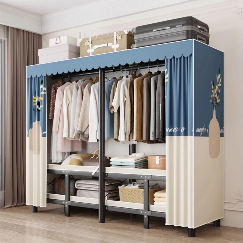 Folding Steel Frame Wardrobe Installation-Free Open Closet Durable and Economic Storage Cabinet for Clothes for Bedroom