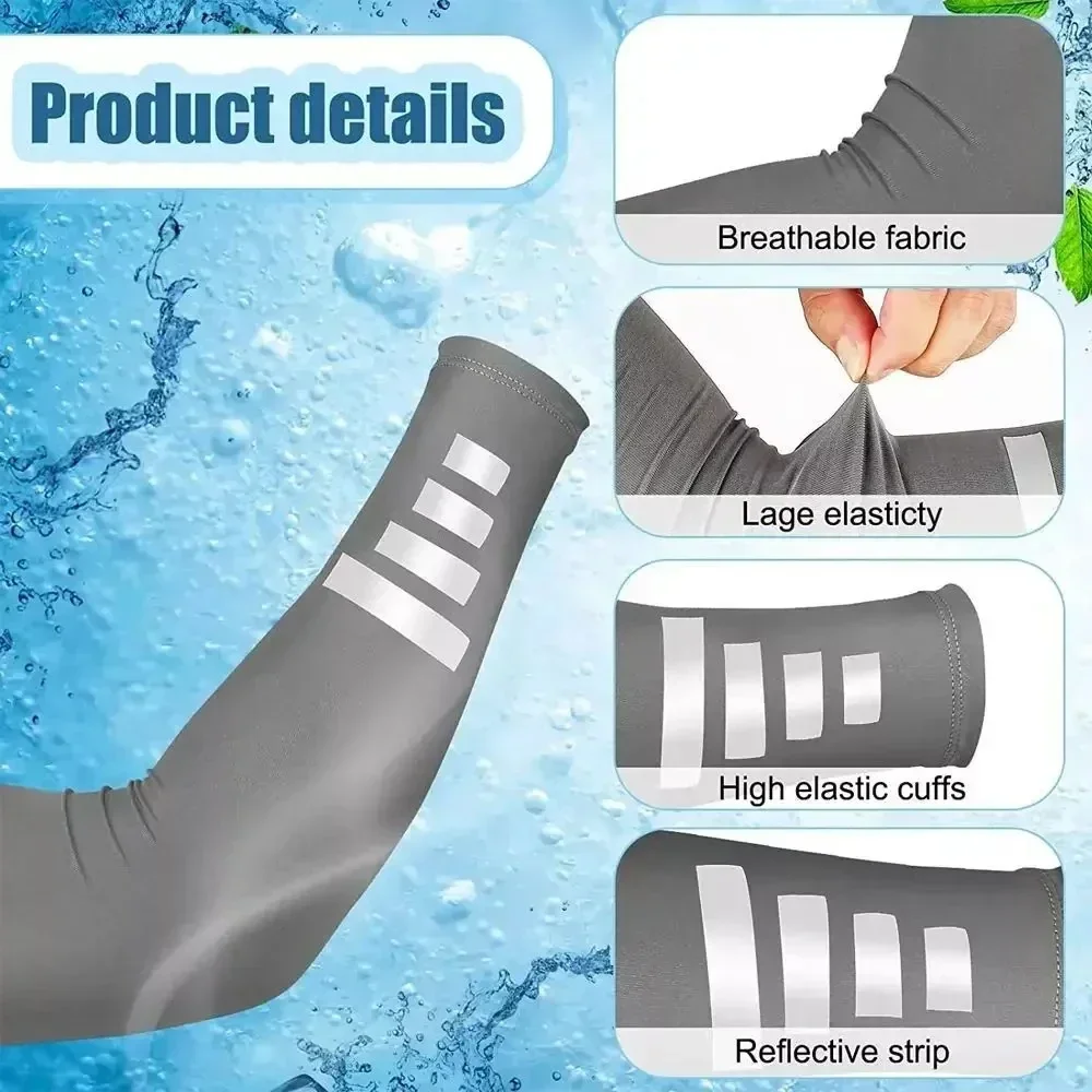 1/2/3Pairs Anti-UV Sports Arm Sleeves, Reflective Night Warning Strip,Stretch Compression Cooling Arm Guards for Fishing,Driving