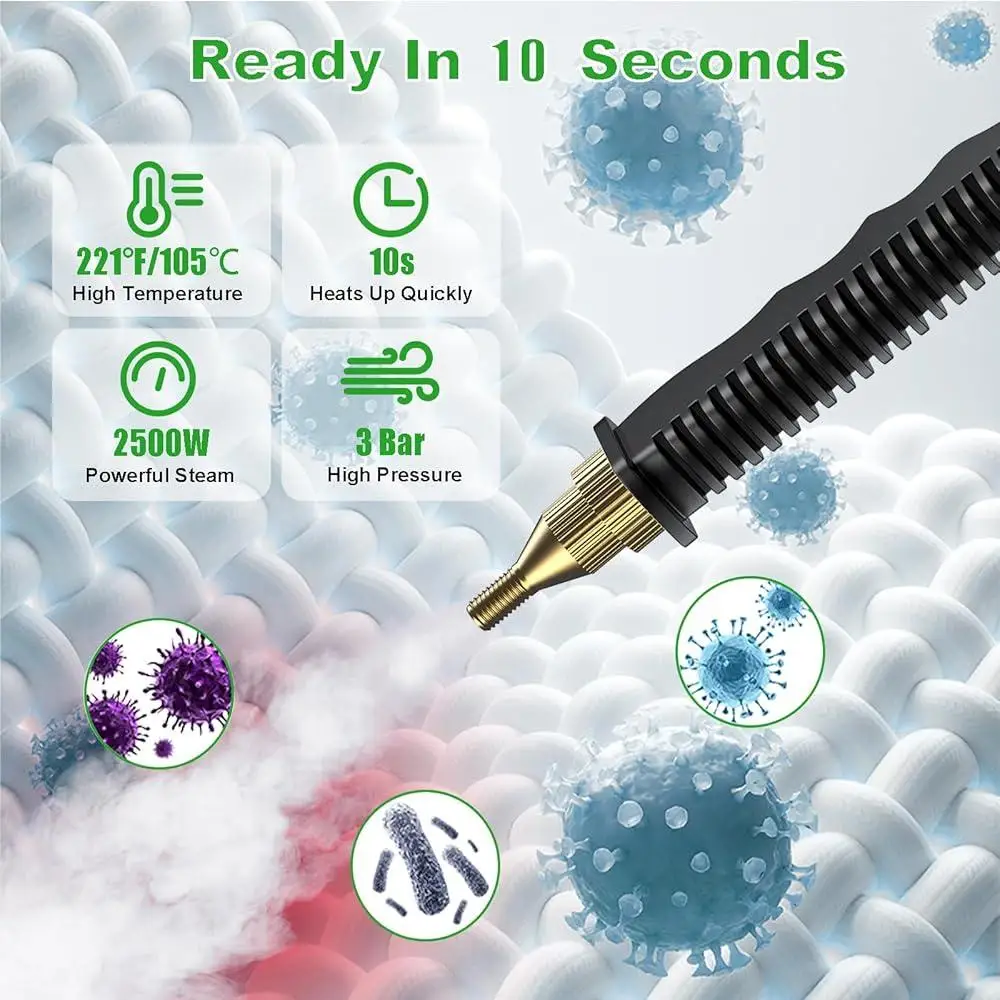 Ручной пароочиститель высокого давления, 2500 Вт, 6-скоростная портативная паровая машина с 3 насадками-щеткой, быстрая эффективная очистка