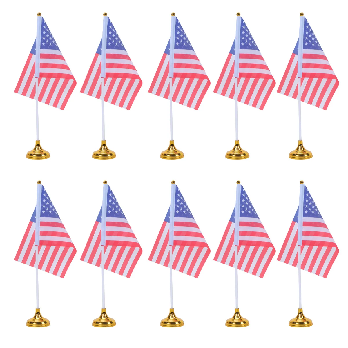 

48 pcs American Desktop Flag Usa National Flags Polyester Gold Base Mini Stick Flags For Office Home Party Festival