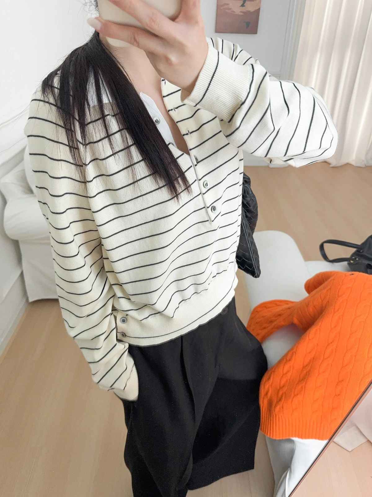 T-shirt Long en coton pour femmes, décontracté, coupe ample, col rayé, coréen, nouvelle collection printemps automne