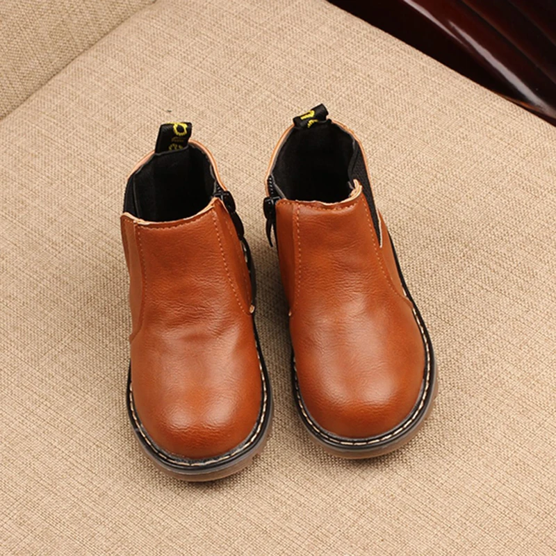 Baywell Korean Style Children\'s Leather Boots Fashion Casual Short Boots Retro Waterproof Solid Color Boots 1-5 Years