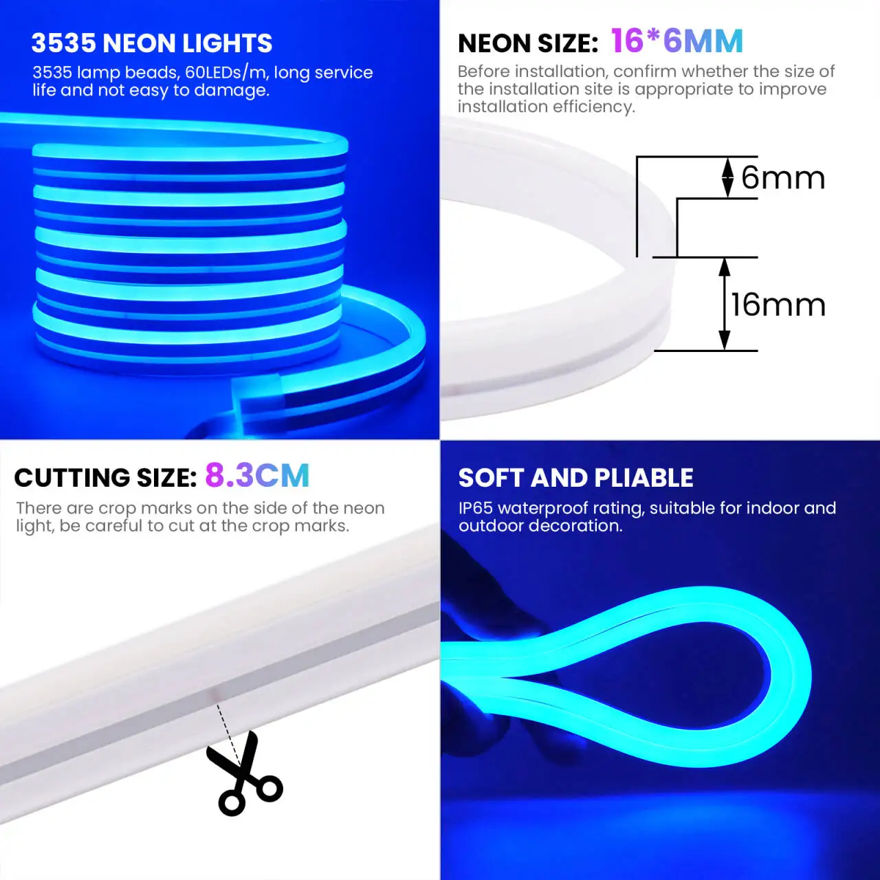 24V RGB LED Neon Strip Light 5m 20m 40m 60m Bluetooth APP 24key 44key Remote Control Kit Music Sync Tape for Gaming/Outdoor Deco