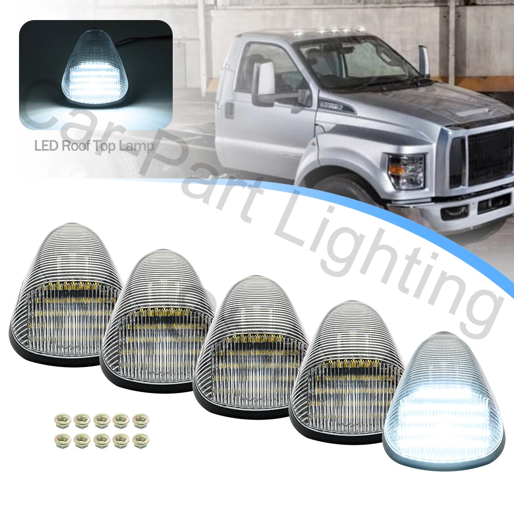 5pcs Led Cab Roof Marker Lamps White Dome Blinker Lights For Ford F-250 F-350 Super Duty F-650 F-750 Chassis LCF C-450 C-550