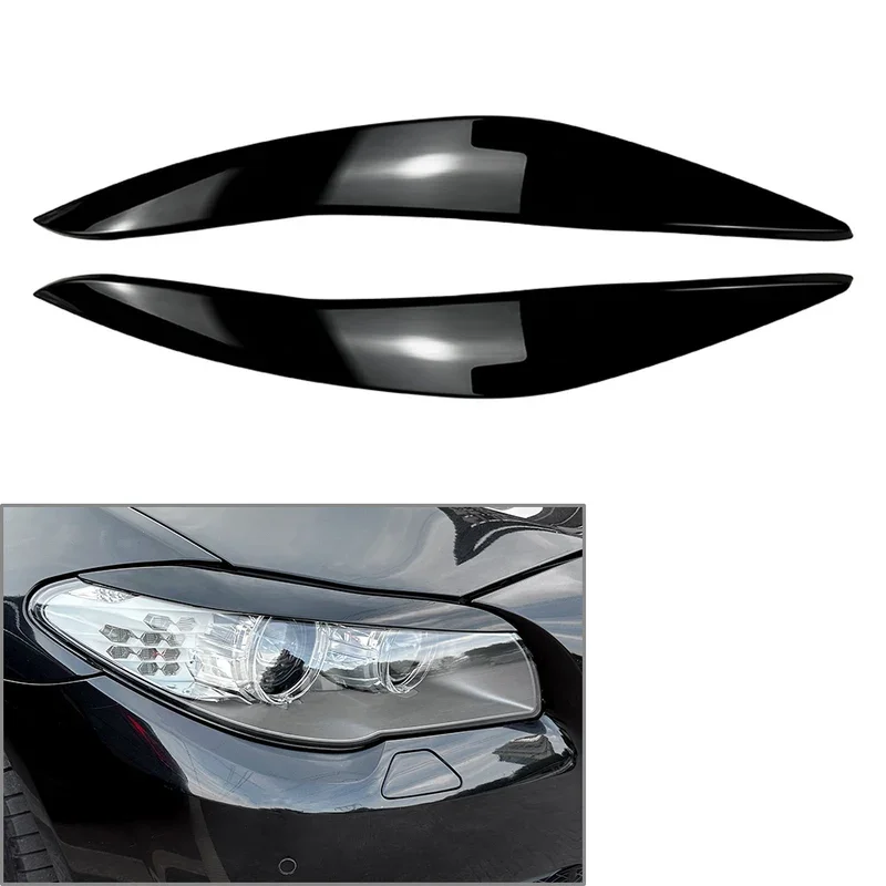 

2Pcs Car Front Headlight Eyelids Eyebrow Cover Trim For BMW 5 Series F10 F11 2011 2012 2013 2014 Glossy Black/Carbon Fiber