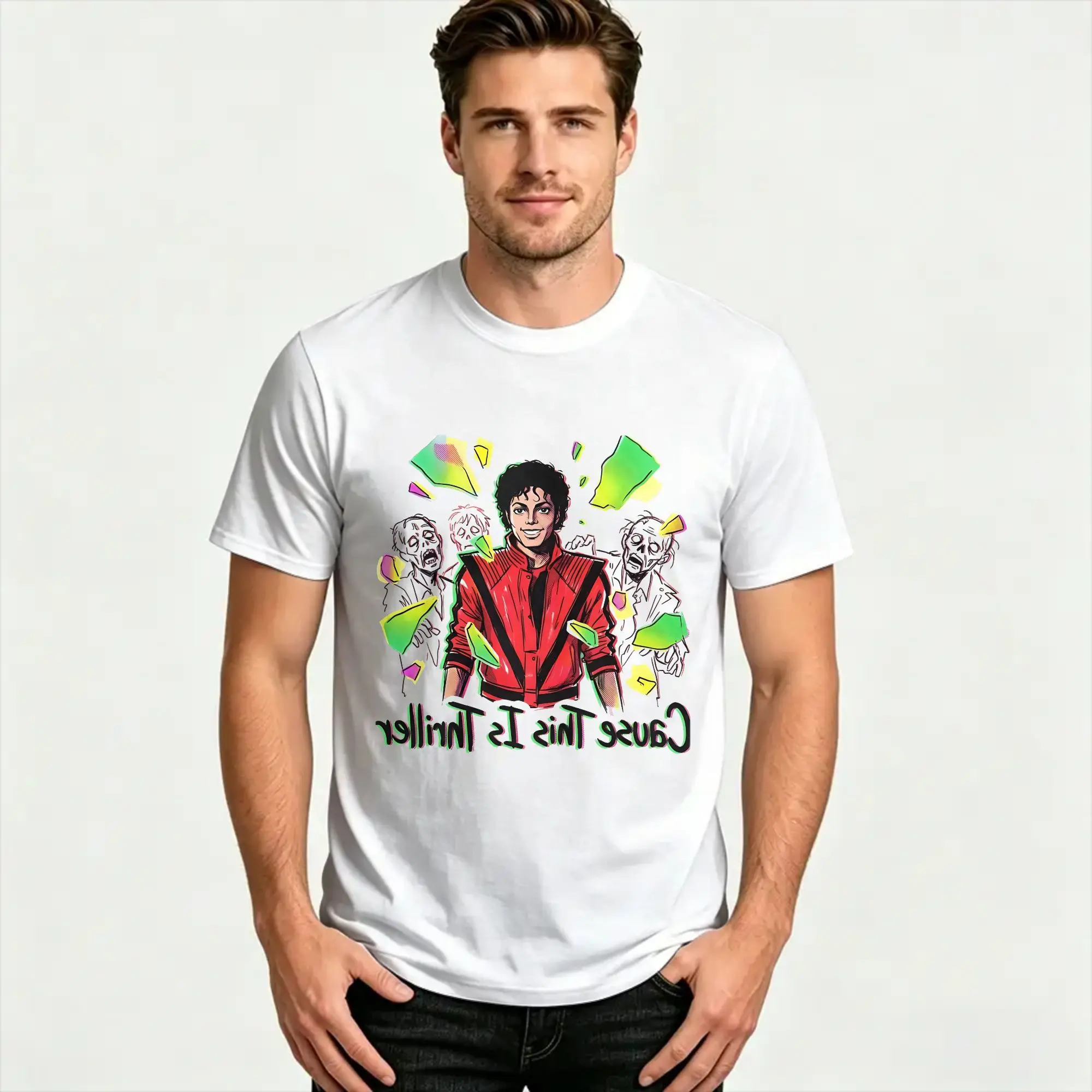 Vintage T Shirt Beach Thriller Night Vision Fashion T Shirts  Pure Cotton Tshirt for Men Y2K Casual Short Sleeve Tops