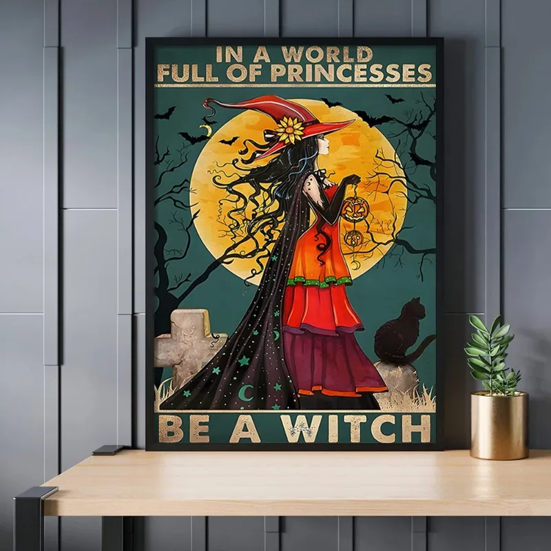 

Witch-Themed Canvas Wall Art Poster - "In A World Full of Princesses Be A Witch" Halloween Decor for Home, Bedroom, Living Room