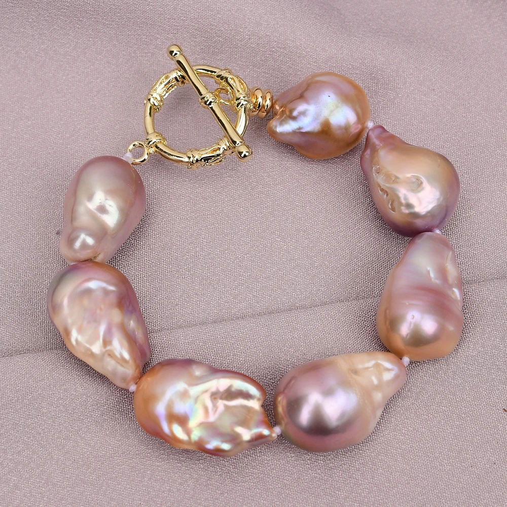 

GG Natural Big Purple Keshi Pearl Bangle Baroque Pearl Bracelet Gold Plated Clasp Lady Gifts