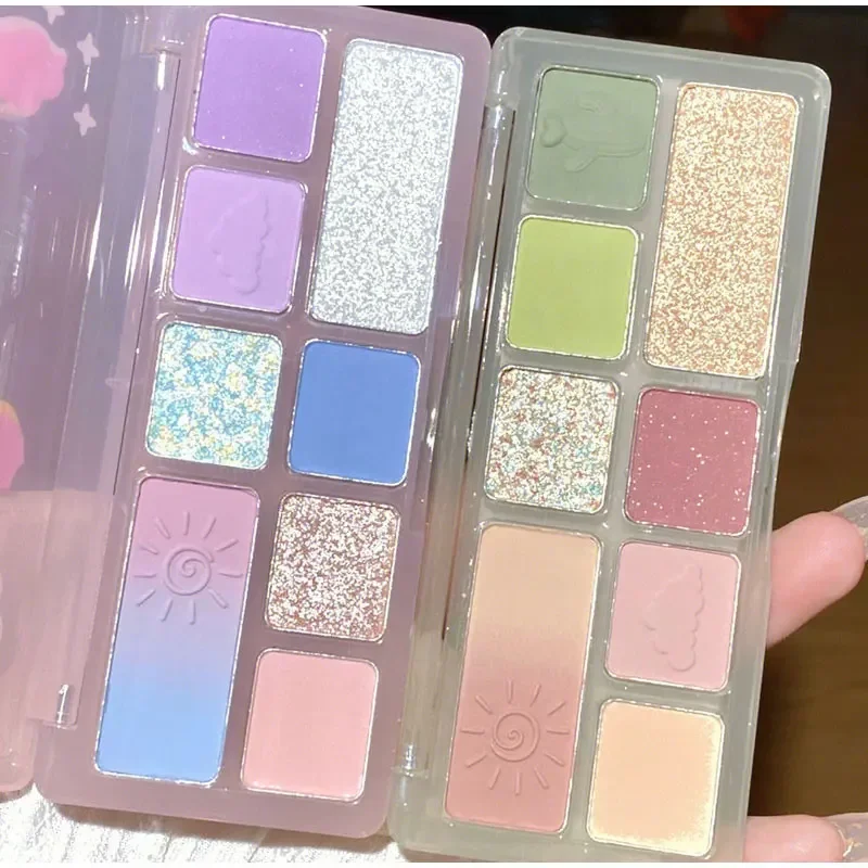 8 สีแบบพกพาเงาติดทนนานอายแชโดว์ธรรมชาติ Palette Pearly Matte สีม่วงสีอายแชโดว์แต่งหน้าเครื่องสําอางค์ Eye Shadow