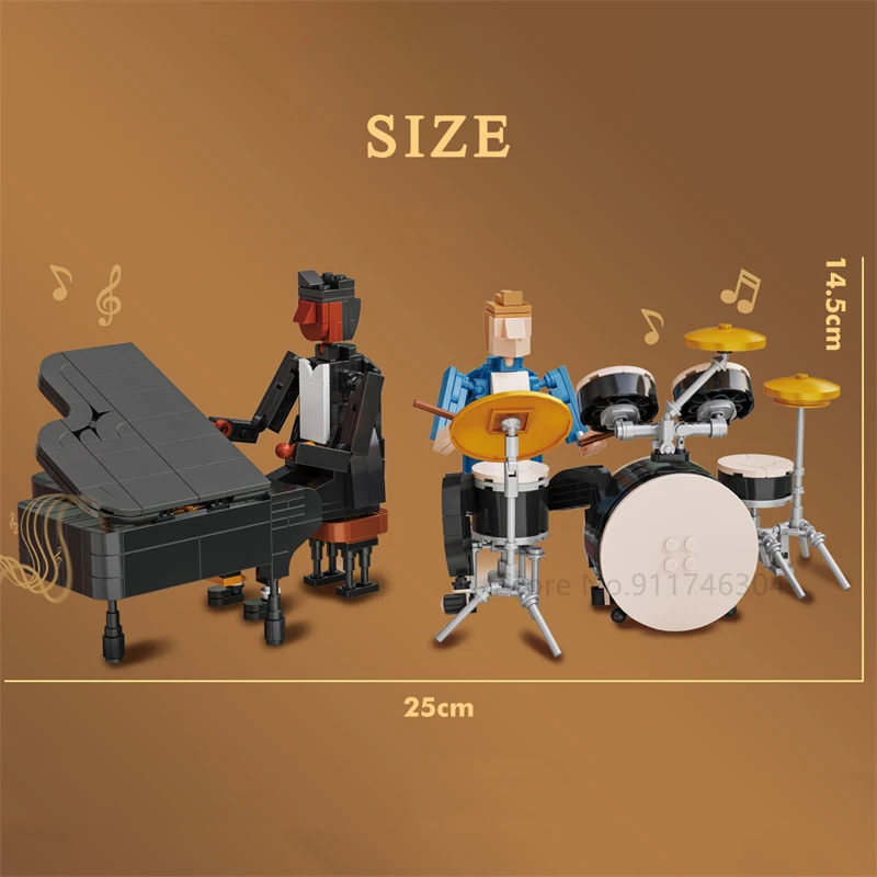 Jazz Band Trumpet Violinist Building Block Kit Music Fiddler Cellist Saxophone Player Figure Brick Model DIY Kid Toy Gift