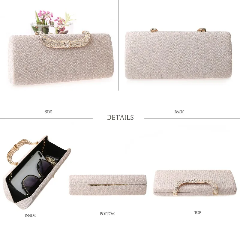 حقائب سهرة طويلة متوسطة الحجم للنساء حقيبة يد عصرية متألقة للولائم بتصميم بسيط وإبزيم من حجر الراين ومحفظة زفاف #6