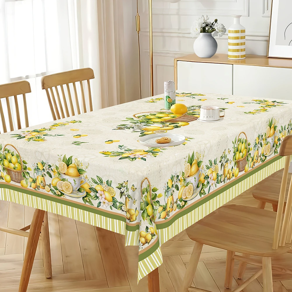 1pc  Summer Lemon Print Tablecloth,   Dining Table Cover for Kitchen Dining Room Party Decor
