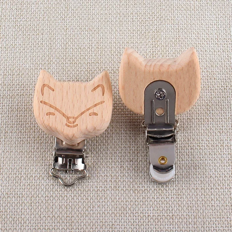 1Pcs/Lot Wood Pacifier Clips Beech Baby Nipple Dummy Holder Clip DIY Accessories Modelling Elephant Bird Bear AnimalStar Heart