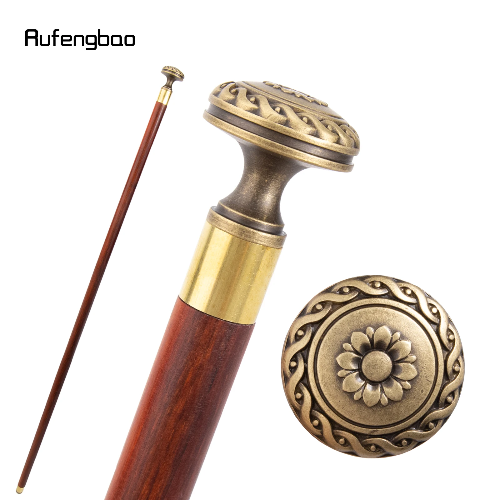 Copper Round Flower Wooden Single Joint Fashion Stick Decorative Cospaly Party Red Wood Cane Halloween Mace Wand Crosier 90cm