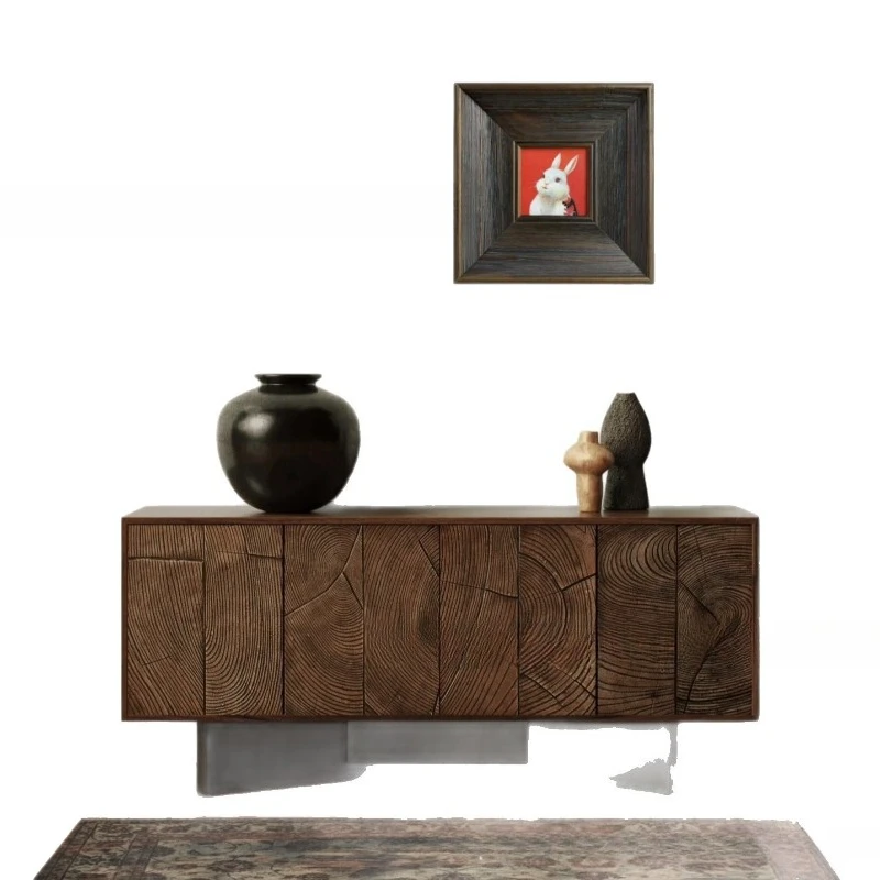 

Ash wood ring carving dining cabinet walnut color dining side cabinet