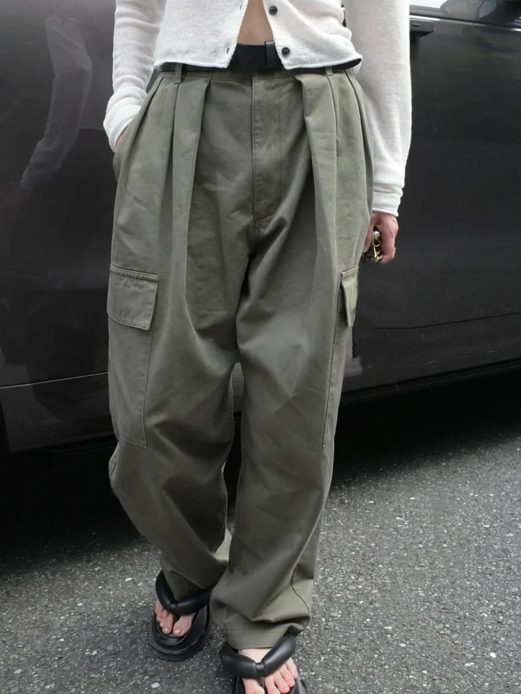 

C1ane High Waist Wide Leg Workwear Casual Pants with Pockets Pocket High Waist Loose Fit Straight Leg Pants for Women