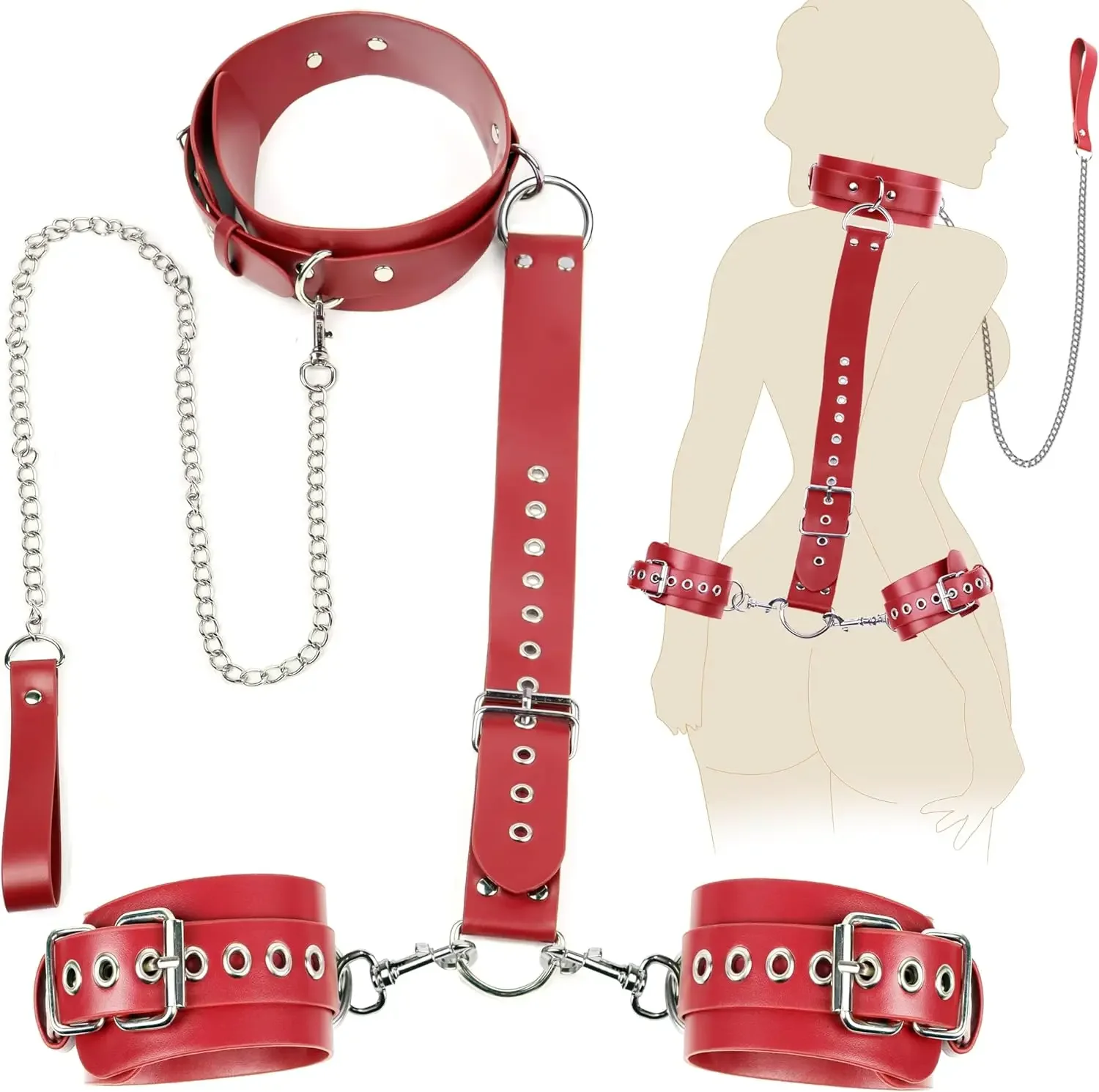 حزام على تسخير لعبة الجنس عبودية عدة للأزواج BDSM الرقبة إلى قيود المعصم الجنس سوينغ عبودية مجموعة ألعاب الجنس #5