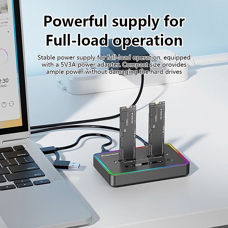 Blueendless Dual-Bay M.2 NVME SSD Clone Docking Station 20Gbps USB3.2 USB C Type C OFFline Cloner Duplicator NVme PCIE Behuizing