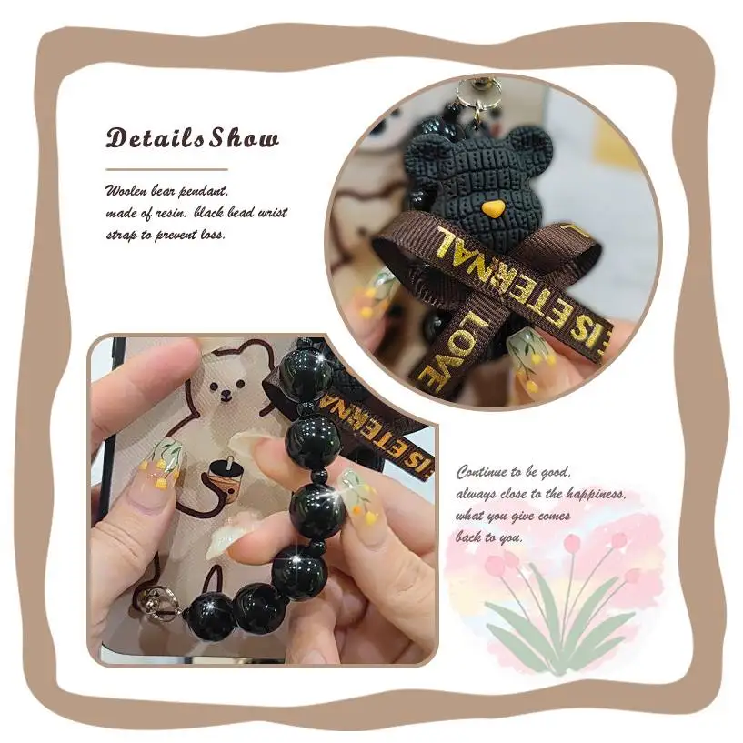 cute Bear bracelet Phone Case For TCL 505/T509K/T5094 Back Cover Black pearl pendant phone case mobile case silicone