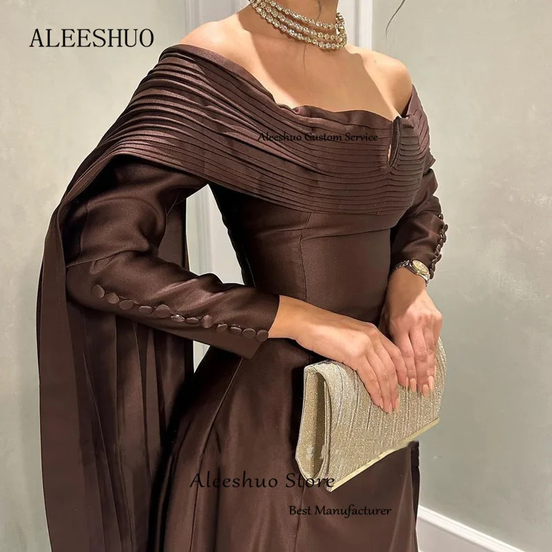 Aleeshuo Simple Satin Mermaid Prom Dress Off The Shoulder Pleat Long Sleeve Backless Party Dresses Floor-Length 2025 Customized