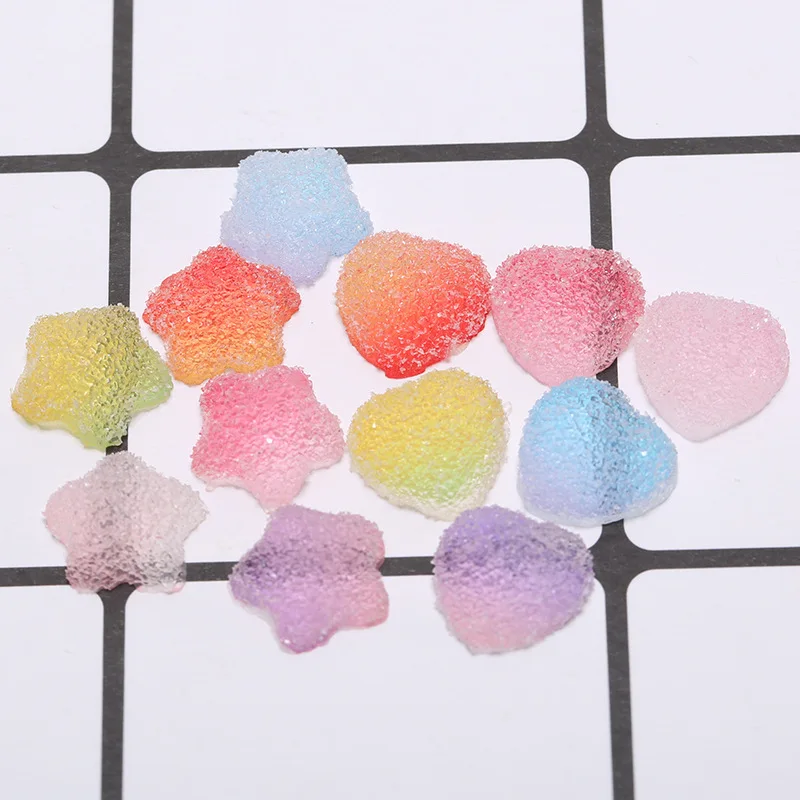 50PCS 8MM Mixed Colors Soft Sweets Dandy Heart Star Charms Granulated Sugar Nail Art Decoration Accessories Manicure Supplies