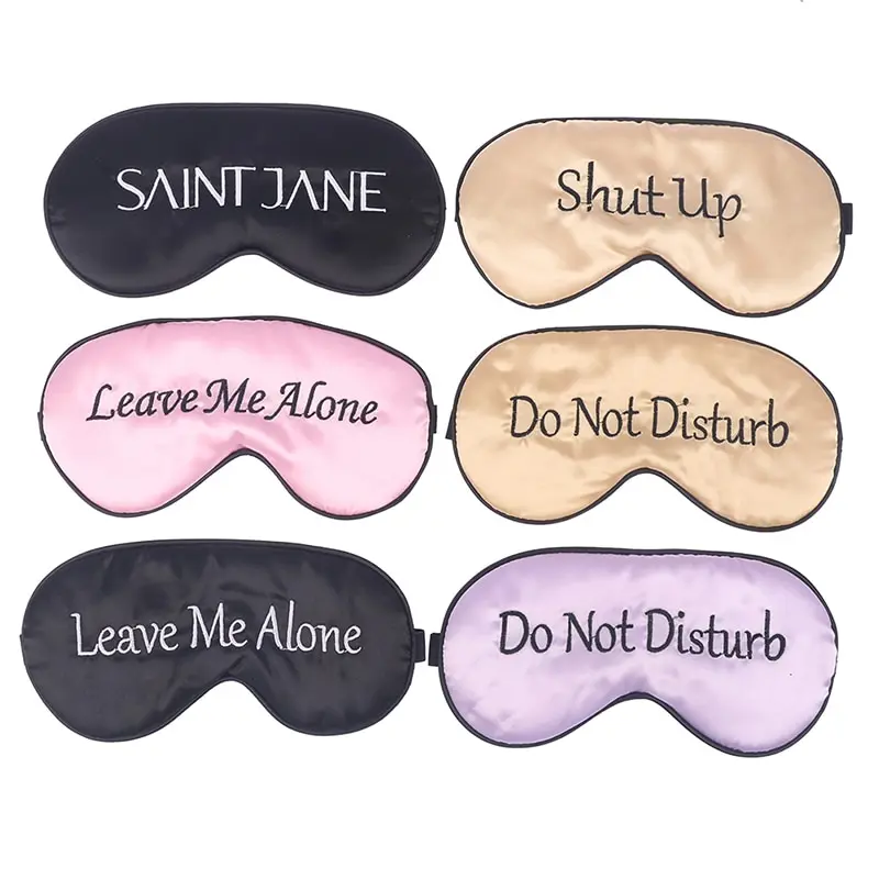 Funny Embroidered Silk Sleep Mask Adjusting Button Travel Ventilation Sleeping Mask Letter Pattern Eye Patches For Sleeping Aid