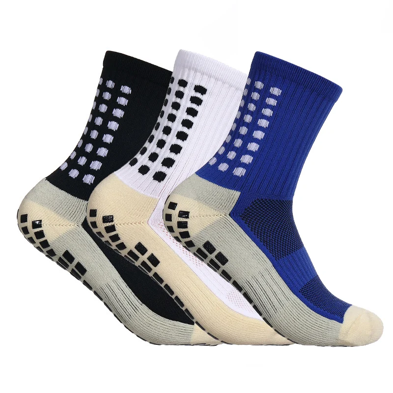 3 Pairs Men Anti Slip Football Socks Rubber Pads Thickened Towel Anti-skid Sports Socks Basketball Hockey Soccer Grip Socks