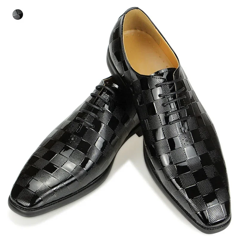 

Casual With Tuxedo Shoes New Summer zapatos hombre Men's Patent Leather Fashion Trend Pointed Toe Business Office Wedding Rubber