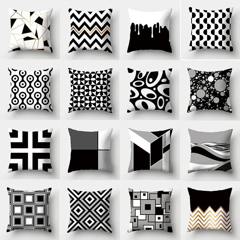 Short plush material pillowcase black geometric stripes irregular pattern series cushion cover square pillow case home office be