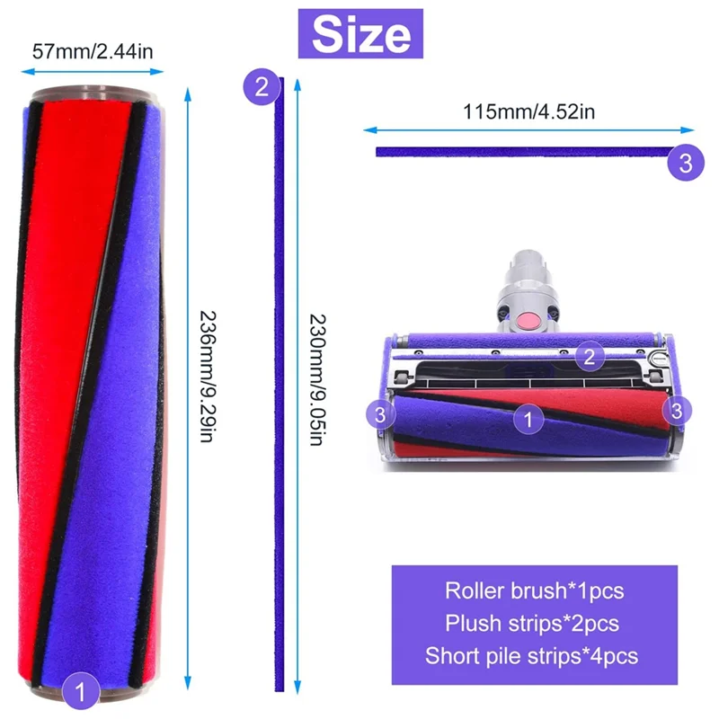 Escova de substituição para Dyson V6 V7 V8 V10 V11, acessórios de rolo macio, com 6 tiras de feltro, limpeza e remoção de poeira