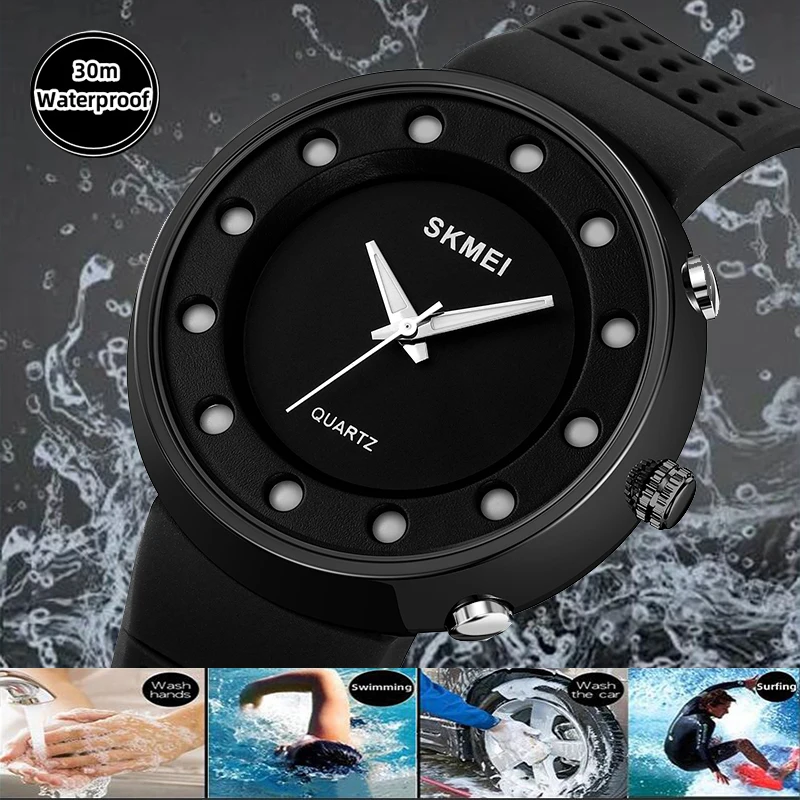 Skmei Analog Display Men\'s Quartz Watches Fashion TPU Strap LED Light Waterproof Simple Style Wristwatch